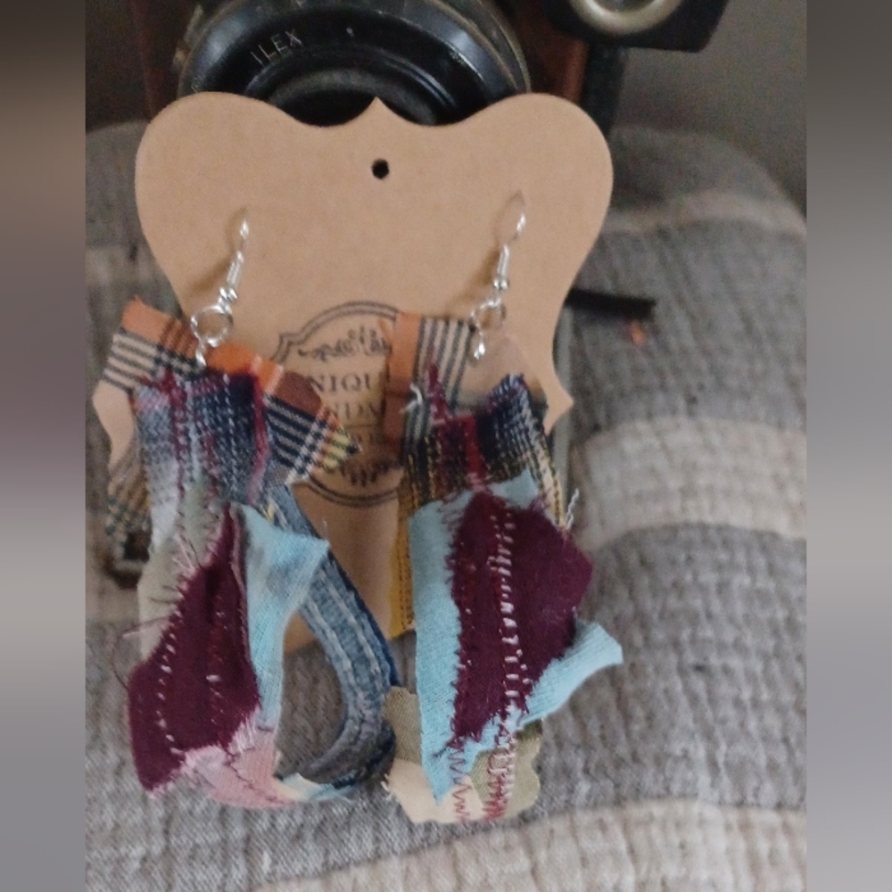 Colorful Upcycled Patchwork Fabric Earrings